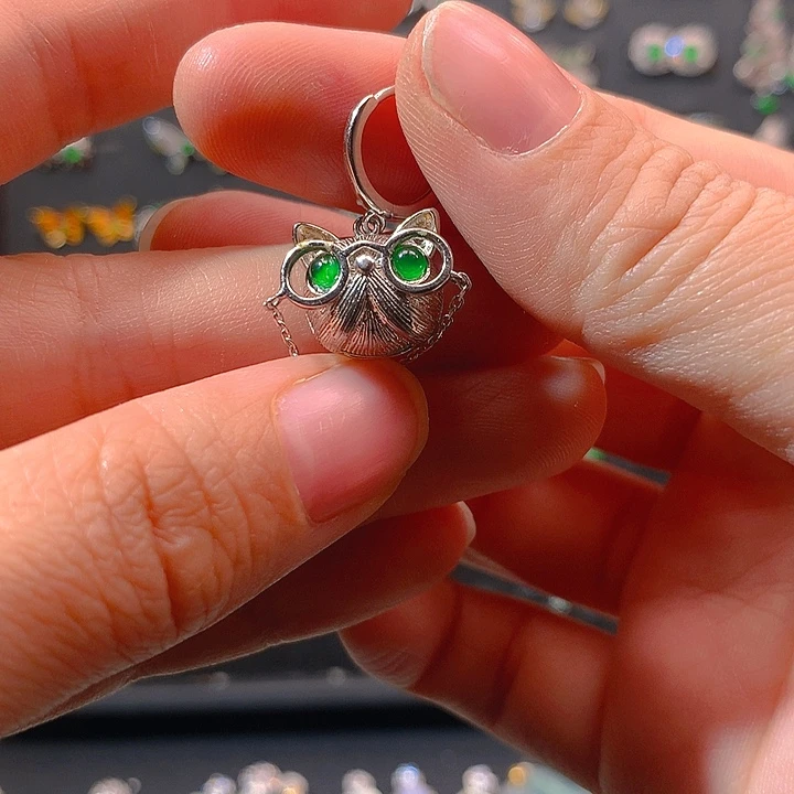 翡翠戒指银S925镶嵌A****洁耳钉