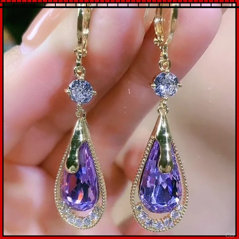 水滴形紫色非金属 耳环耳饰气质耳饰简约大气耳扣时尚树脂