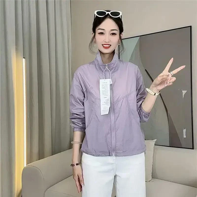 新款夏季短款防晒衣女时尚休闲百塔立领透气薄款防晒服外套