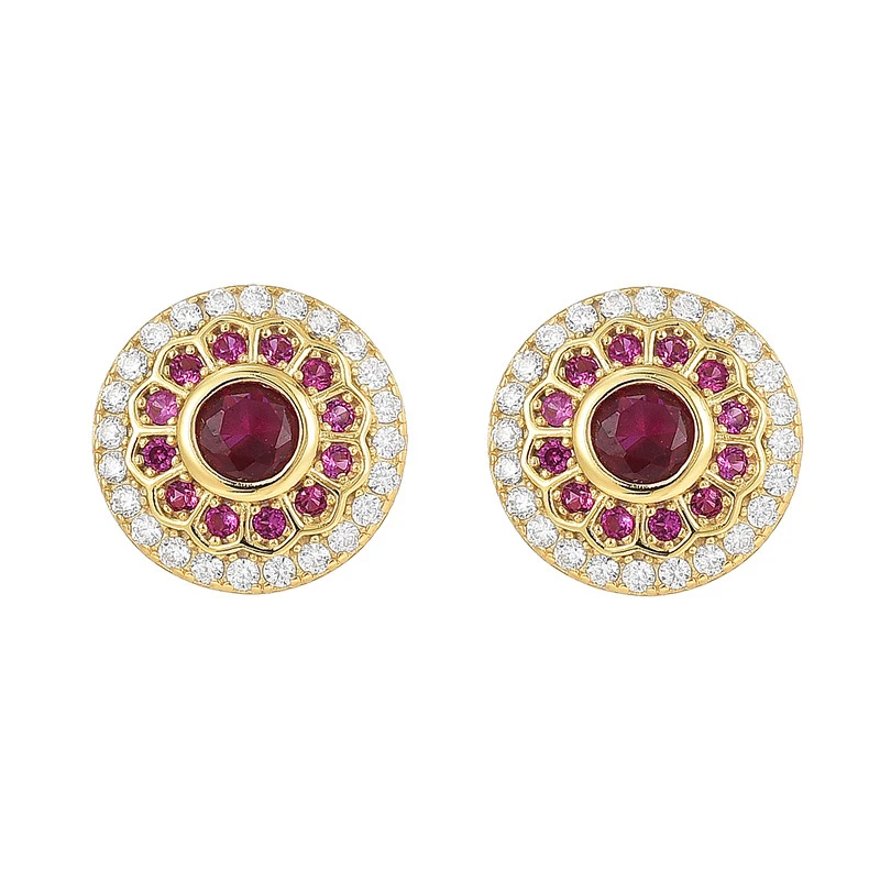 925银耳饰 30026复古轻奢百搭优雅气质宫廷风耳饰红色彩色耳环