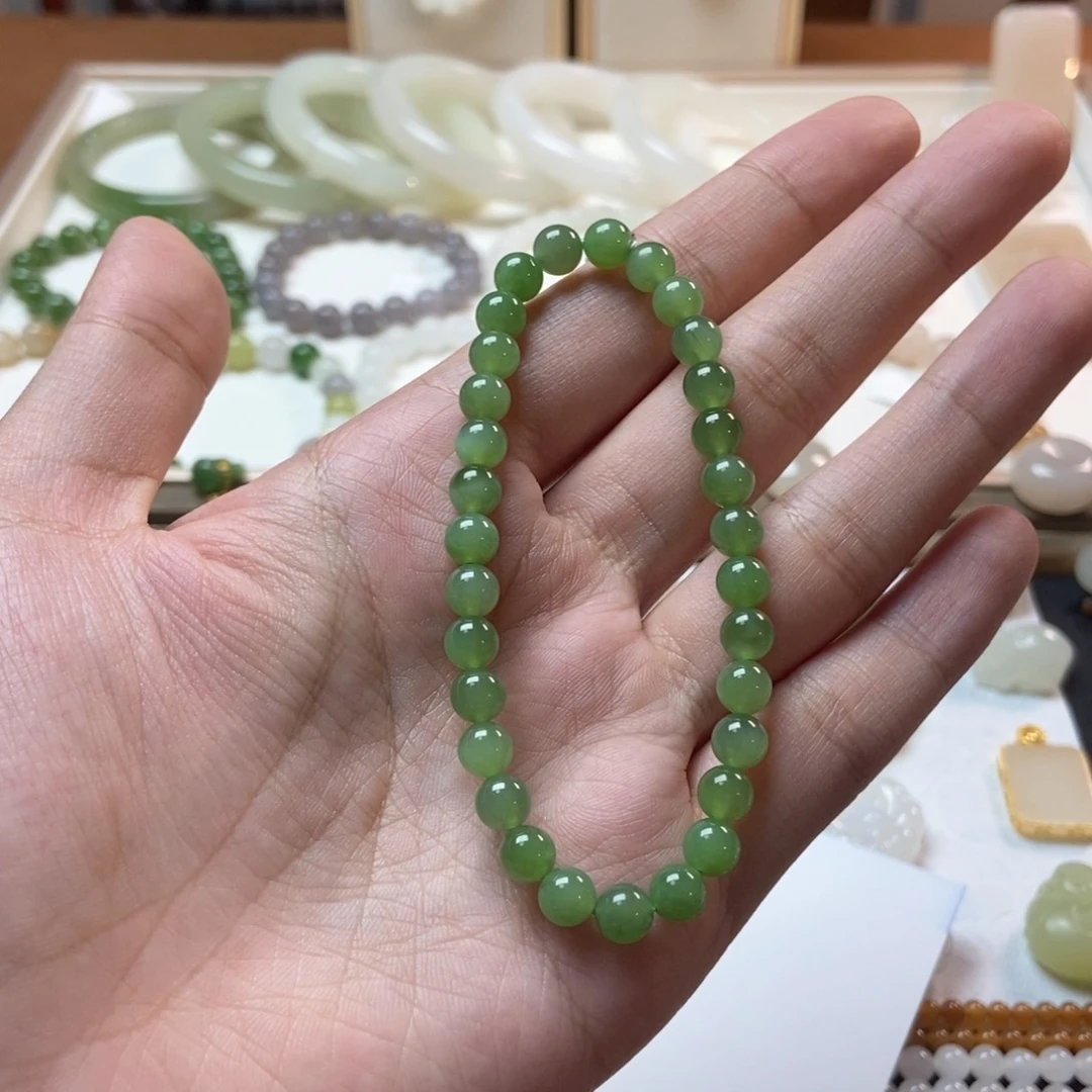 手链未镶嵌和田玉碧玉粉绿微瑕