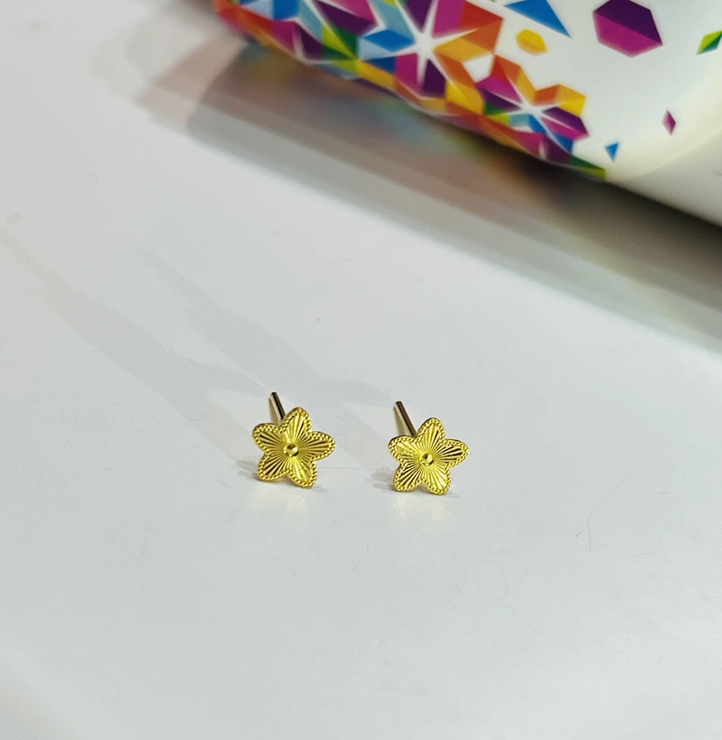 夏日特惠 足金999 镭射花朵直针黄金耳钉 精致甜美轻奢高级感