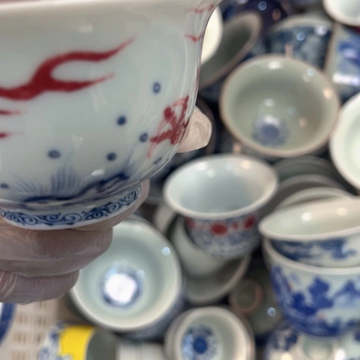 瓷片白青花釉里红鱼化龙碗身