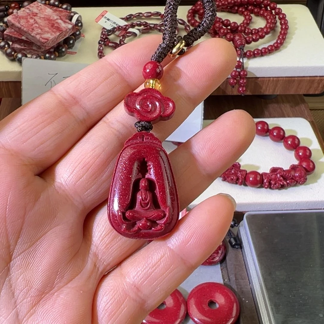 天然辰砂红晶砂钥匙扣