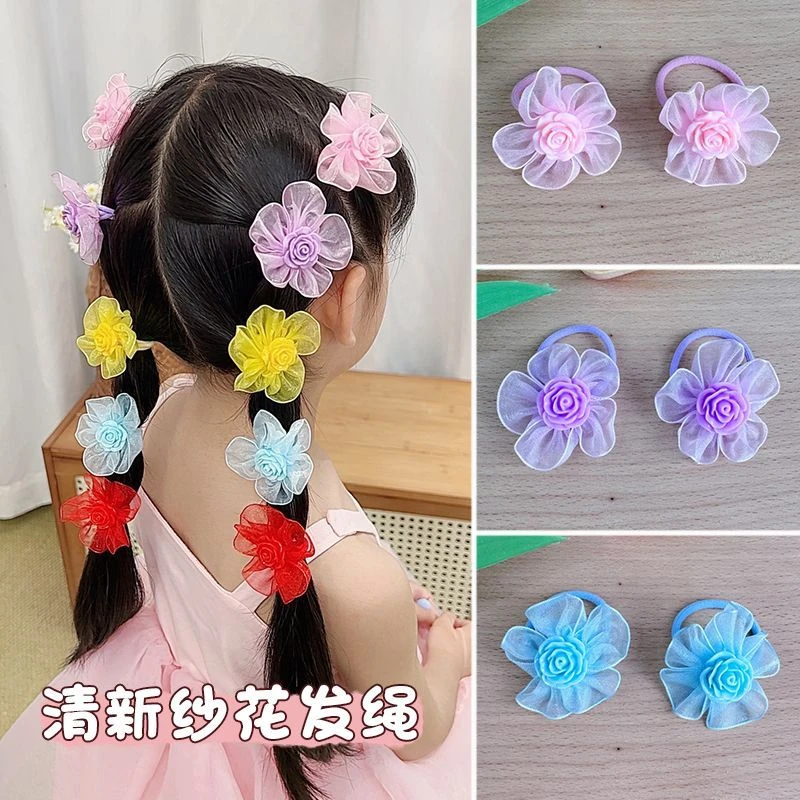 【梦蜜】女童新彩色清新纱花发绳扎头发甜美公主花花头绳玫瑰花发饰