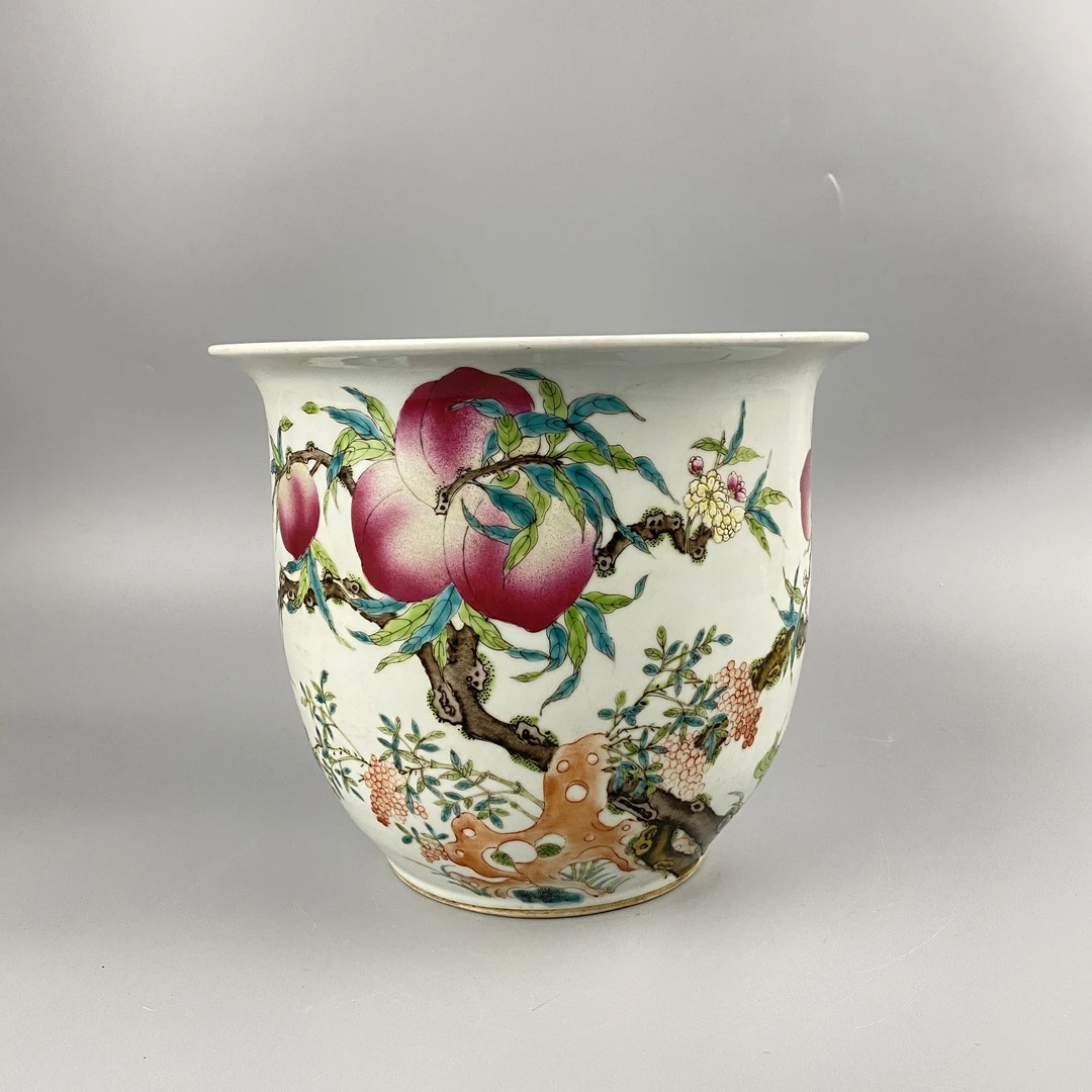 清光绪·粉彩桃纹花盆【古董拍卖】