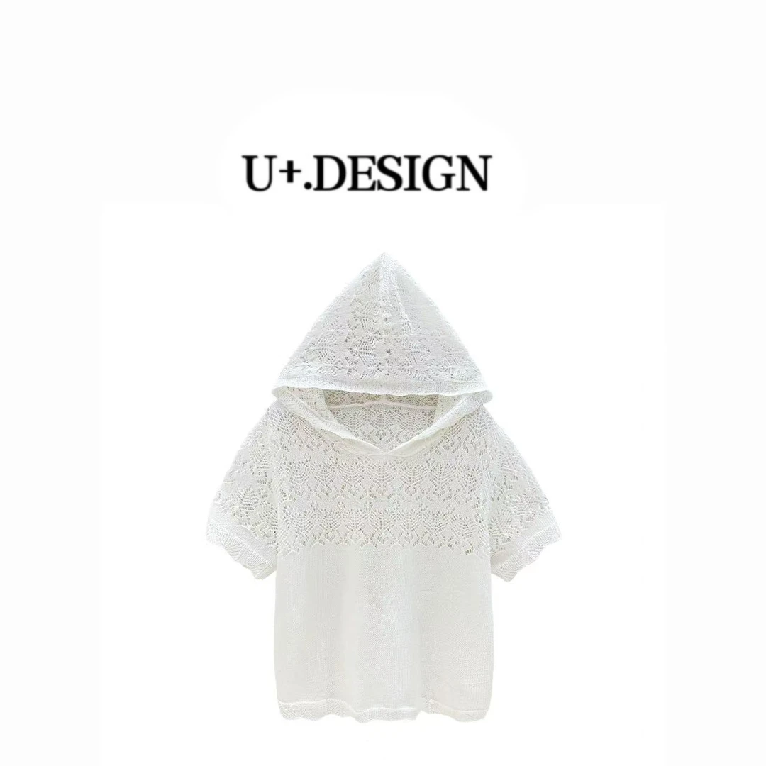 U+【繁花叠影】2025春季新款时尚休闲气质连帽毛衣L1305