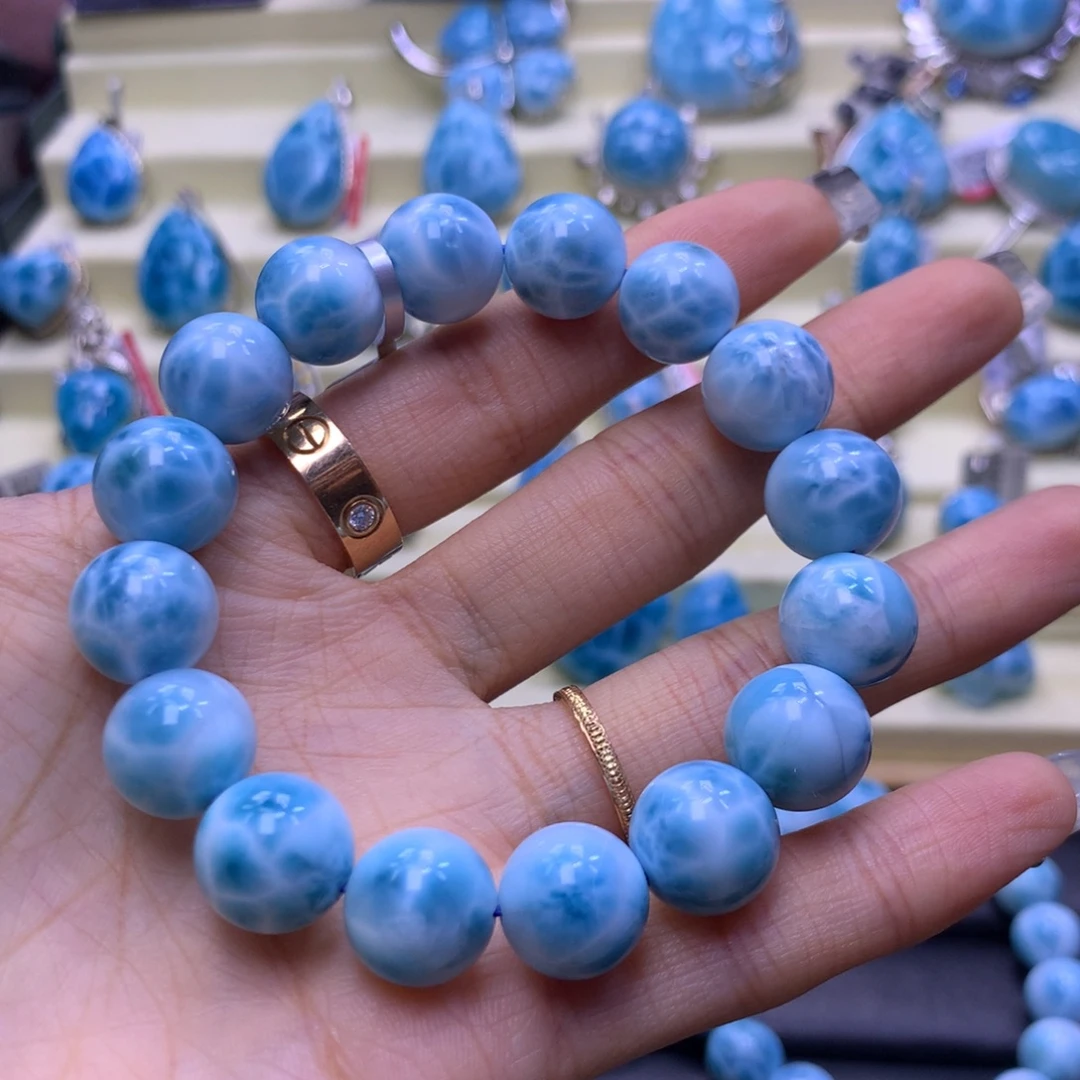 未镶嵌针钠钙石（海纹石）手链精品艳蓝满纹12m