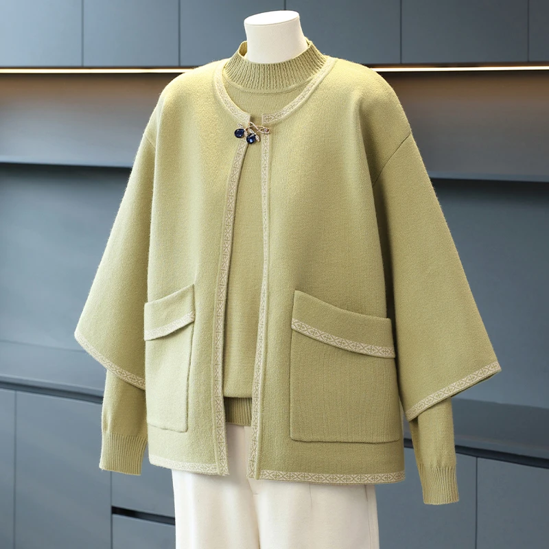 妈妈秋装2025新款针织两件套装中老年女装洋气上衣春秋开衫外套