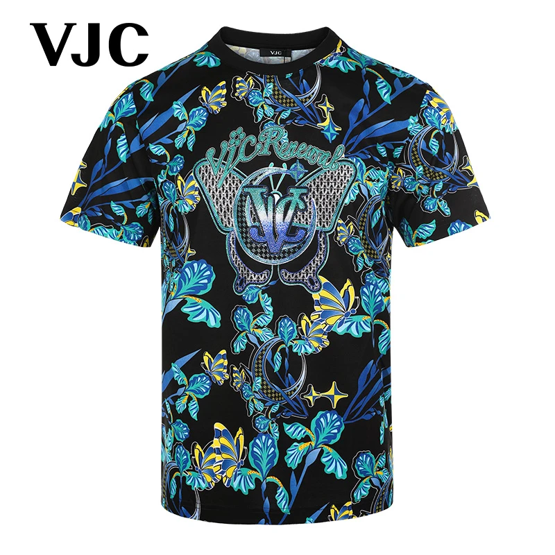 VJC/威杰思2025春季新款男装时尚短袖T恤衫撞色潮流烫钻B24BA1006