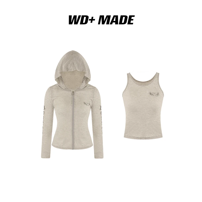 韩式时尚设计师百搭个性长袖外套+百搭背心两件套