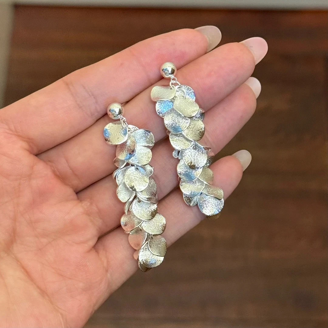 铜合金耳饰 K0195铜合金耳饰叶片流苏耳环高级感显脸小