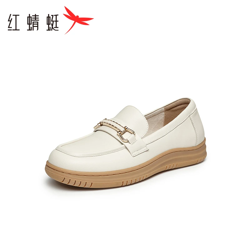 红蜻蜓浅口真皮单鞋女2024新款中老年一脚蹬女鞋软底舒适妈妈鞋子