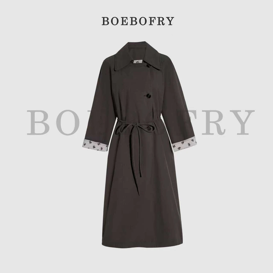 BOEBOFRY<极简大牌>棉简约复古风显瘦收腰中长风衣外套BE3F1006