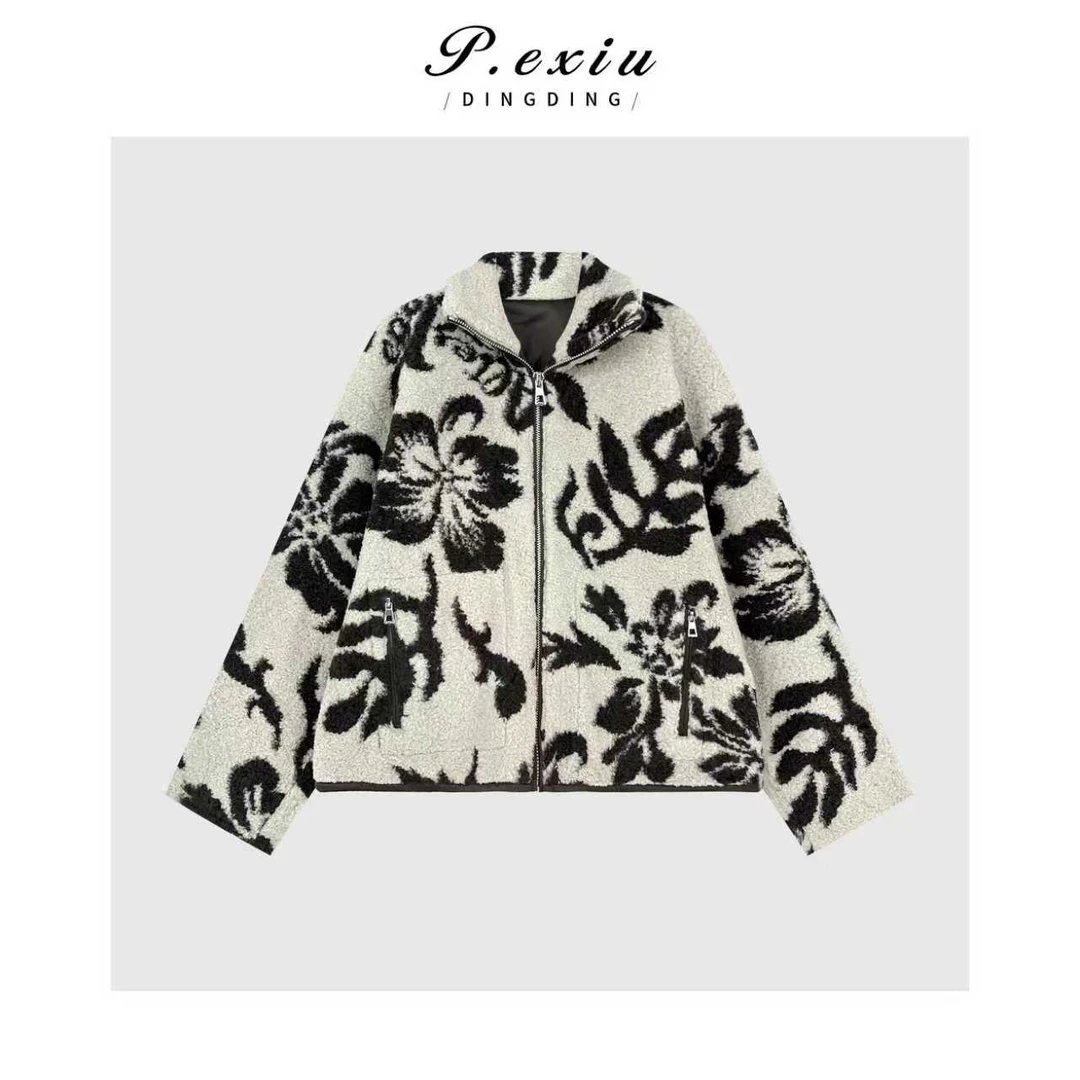 绵羊毛复古慵懒风舒适保暖立领长袖外套 M9124