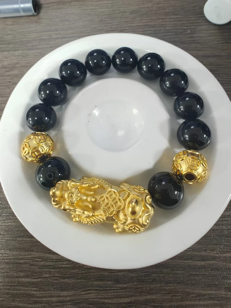 【足金999】卡12元宝貔貅+2颗钱币转运珠