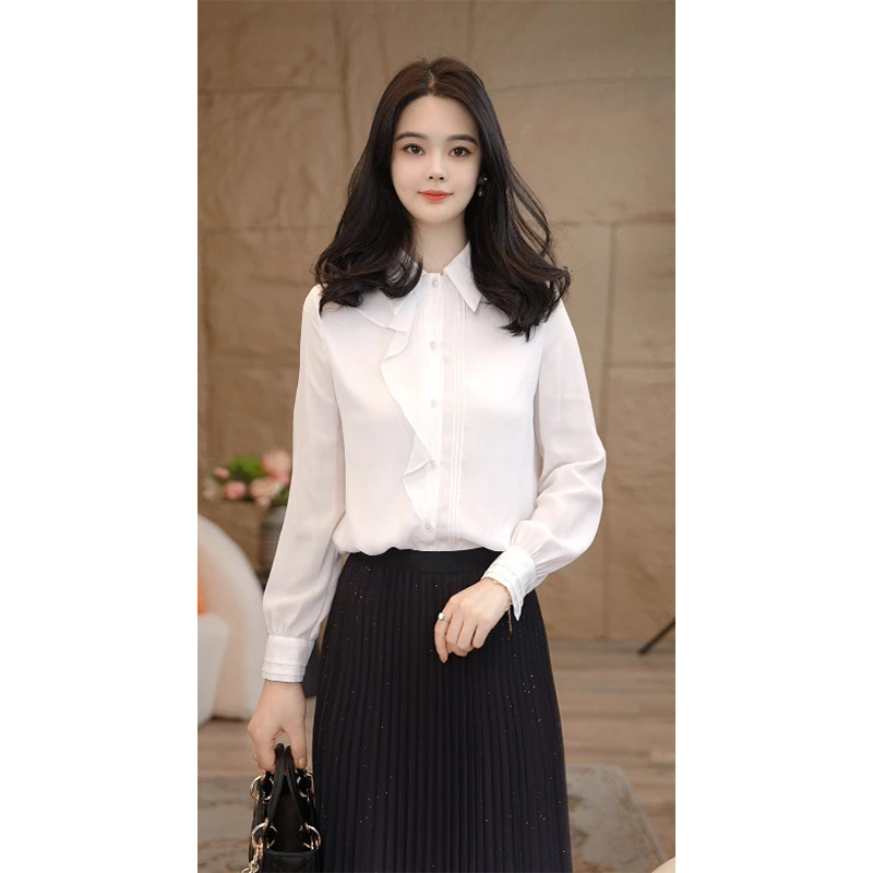 【小陈甄选】流光风新春衬衫女长袖2025新款8591156D白色衬衣气质