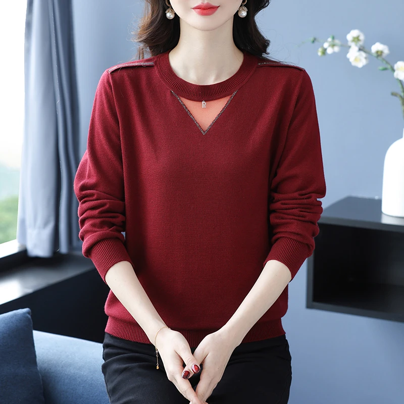 春秋新款针织衫女薄款长袖圆领宽松气质打底衫XMY-7095