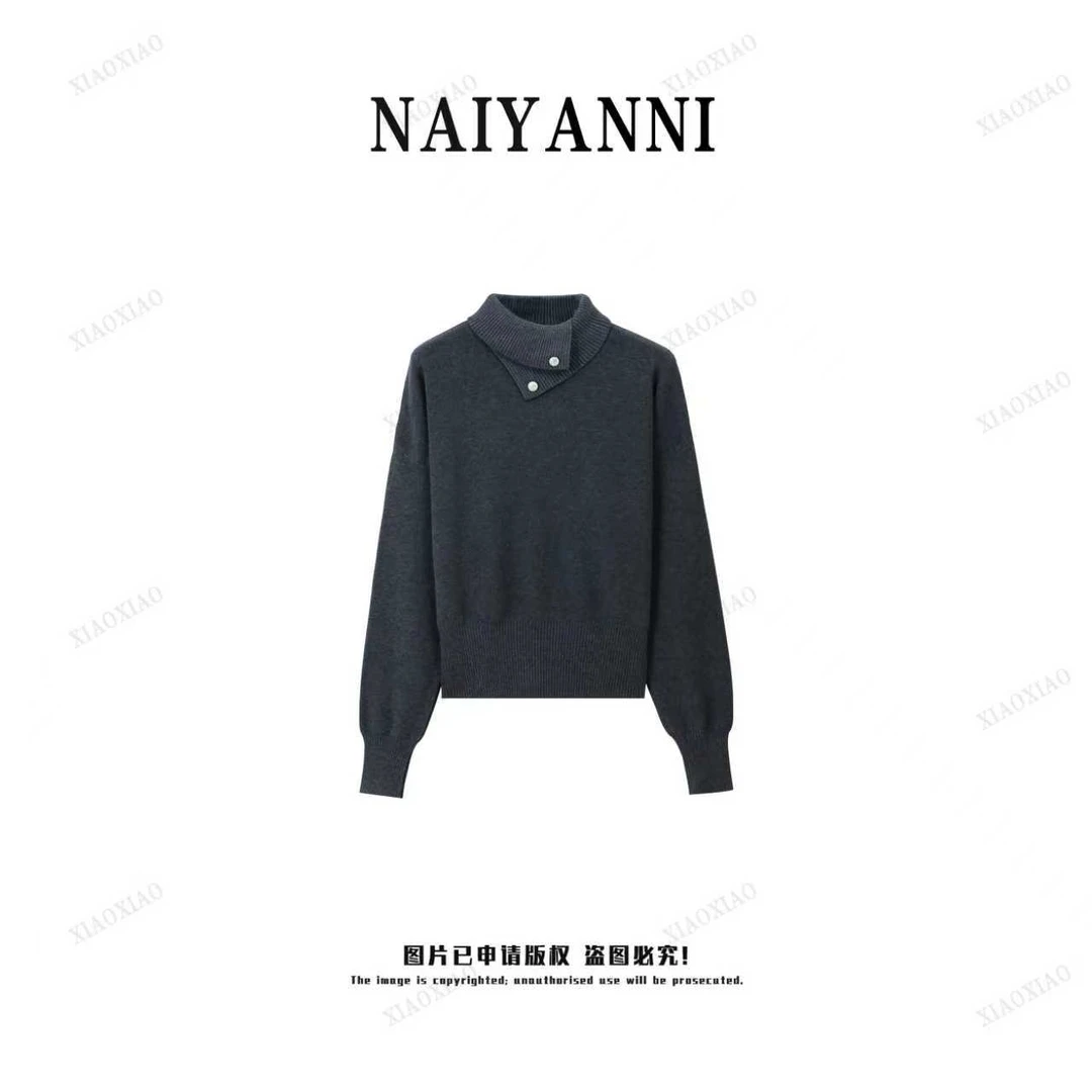 高端女装长袖休闲风2025年冬季纯色加厚套头针织衫翻领上衣女【PP】