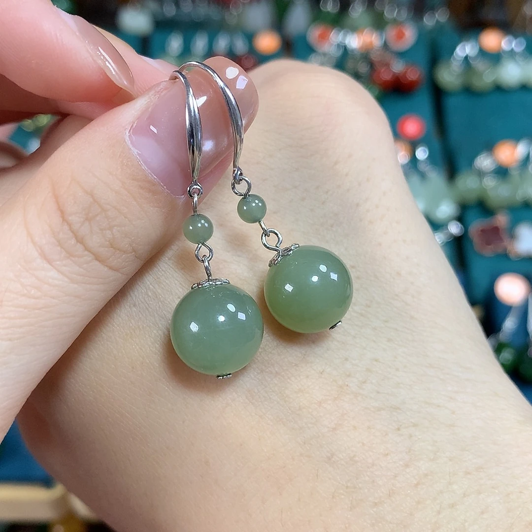 和田玉银S925镶嵌耳饰卡12mm左右