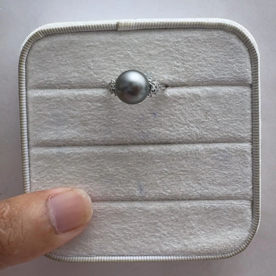 银S925镶嵌戒圈海水珍珠