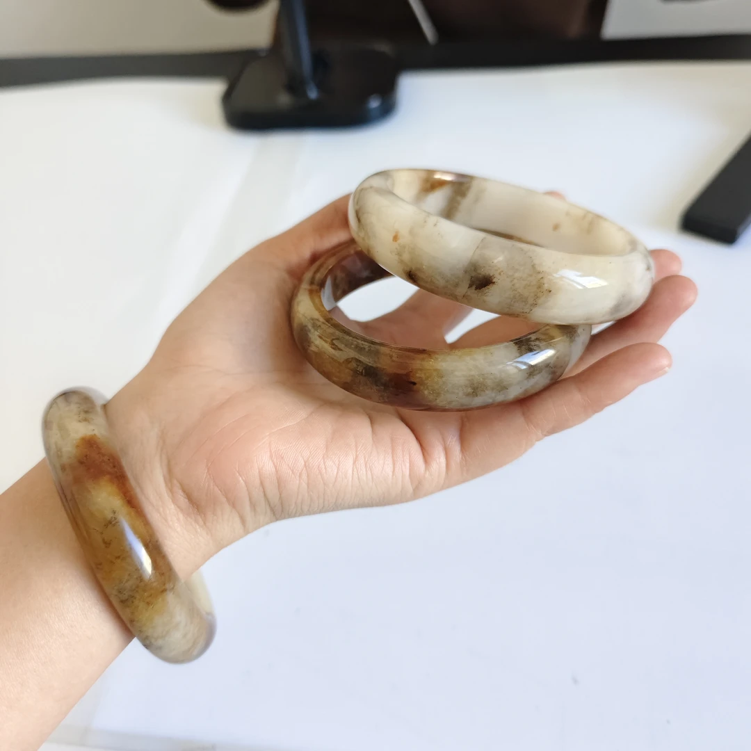 【水草手镯】天然云南龙陵黄龙玉草花白色美人镯白手镯天然玉镯