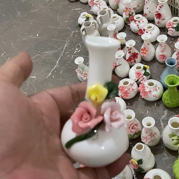 瓷片纯手工陶瓷花摆件瑕