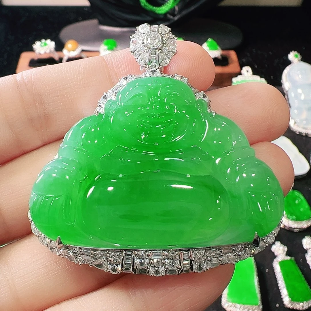 翡翠18K金镶嵌吊坠(不含链)