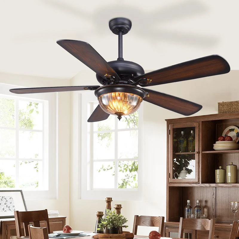 宝为世家美式大风力餐厅风扇灯阳光房复古风扇灯卧室灯扇一体吊扇