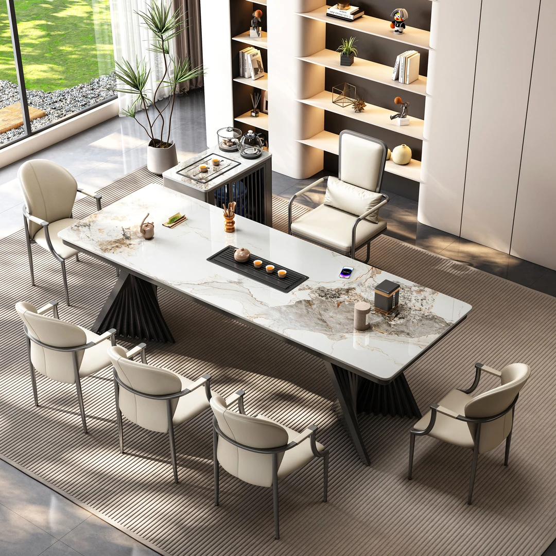 轻奢岩板茶台茶桌椅组合一整套现代简约办公室客厅高端茶桌椅套装
