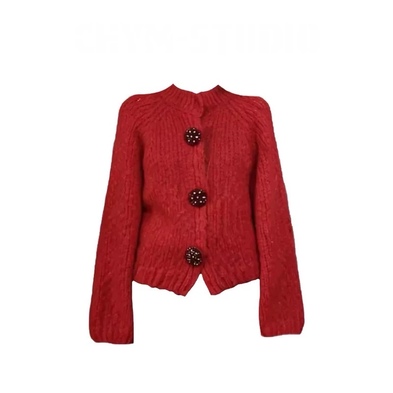 2号【排红酒心】秋冬时尚百搭复古红圆领宽松厚款长袖针织衫C1963