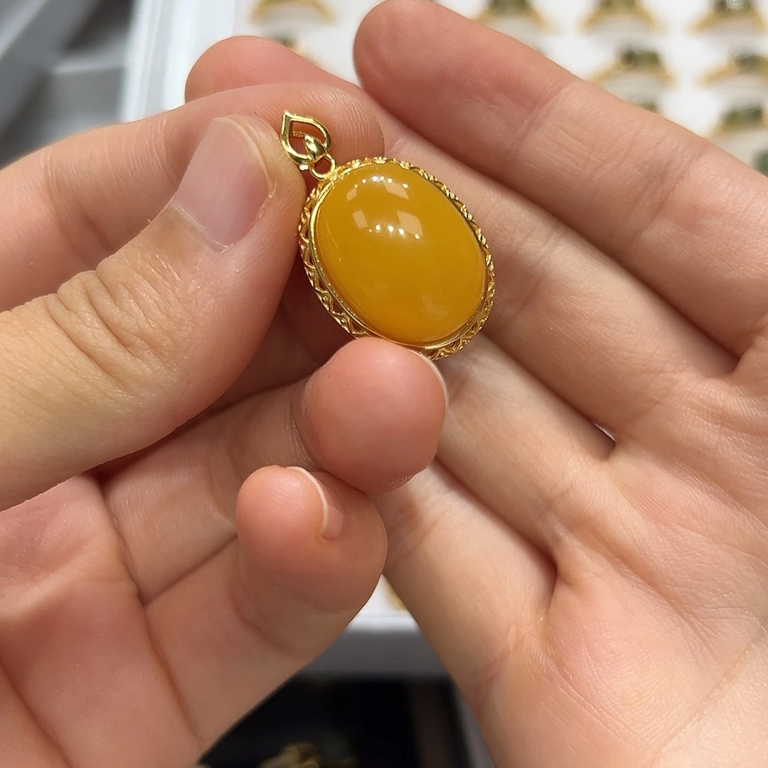银S925镶嵌颈饰琥珀皮*卡
