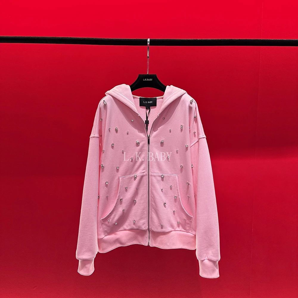 【L.K.BABY】芭蕾公主A  时髦减龄「Rose Pink」撒银粉钻慵懒卫衣外套