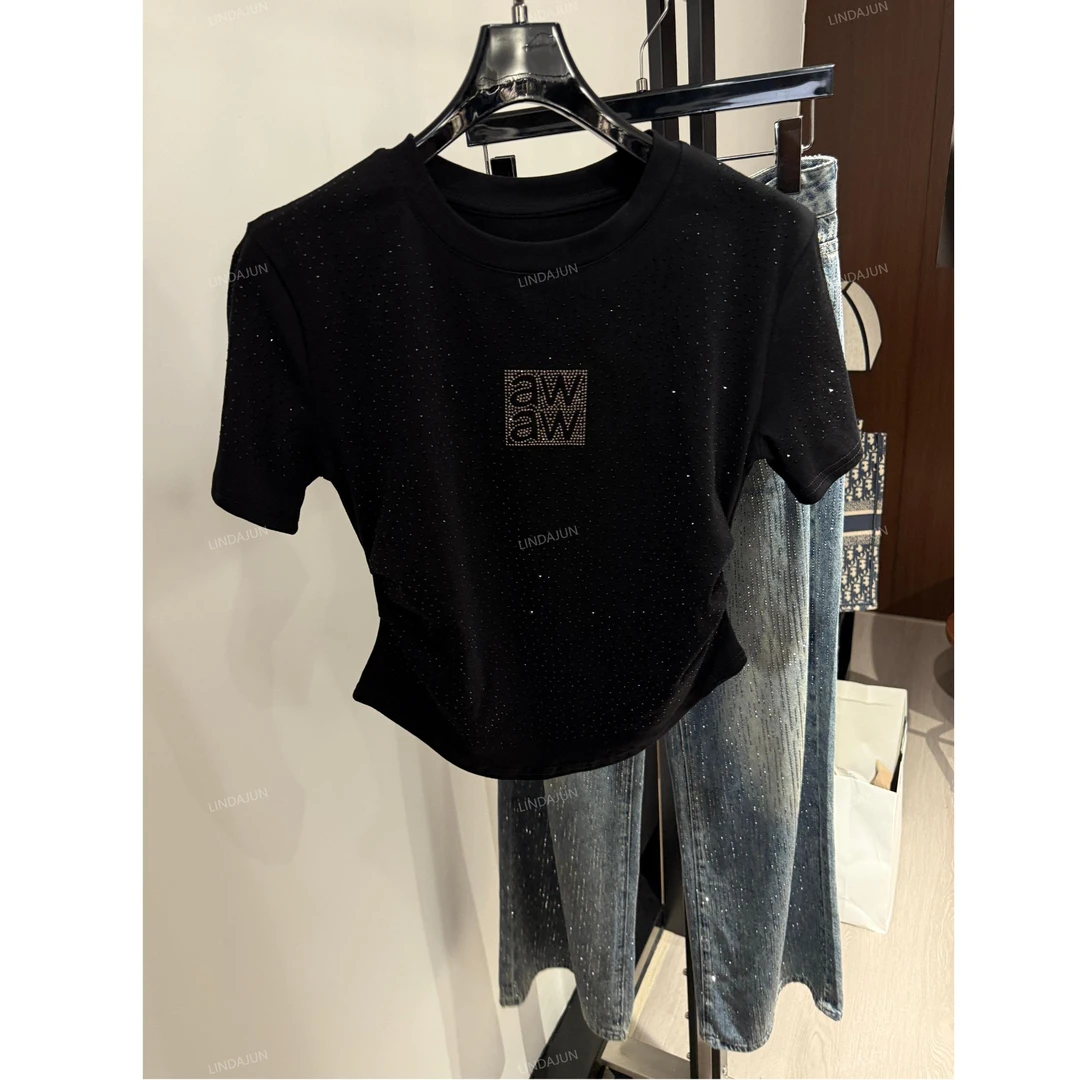 常规款黑色T恤烫钻字母短袖侘寂风春夏修身型 SY0105