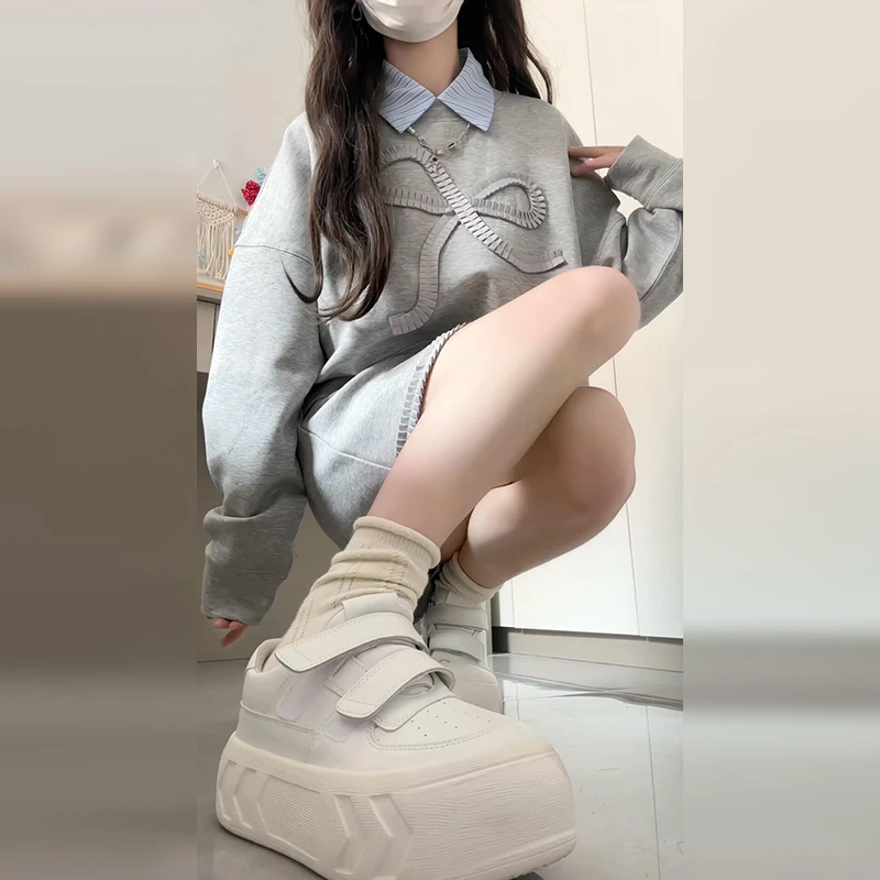 韩系学院风灰色卫衣套装女秋季2025新款早春搭配一整套装裙4911