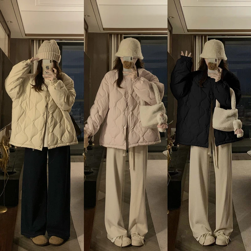 宽松慵懒风菱格棉服女oversize廓形显瘦棉衣棉服