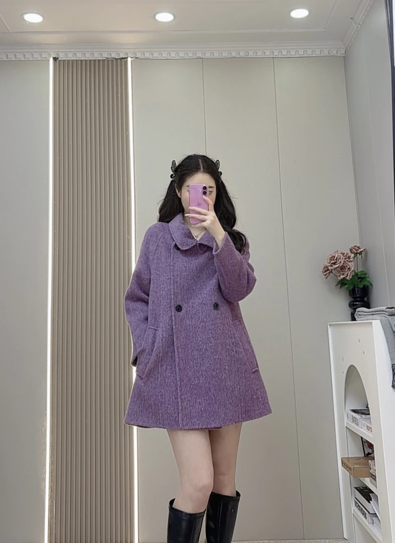 2025新款女装外套轻奢韩版中长款三穿立领羊驼毛羊毛大衣522