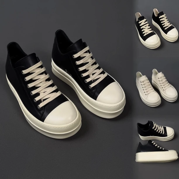 RNNK OMMES【厚底中帮系列】25ss新款Ro黑白色头层牛皮厚底增高板鞋