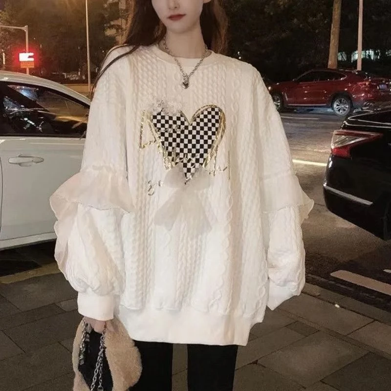 C13卫衣女秋冬新款复古气质设计感小众爱心宽松别致外套长袖上衣