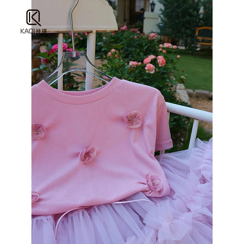 【lpink童装】春夏季新款女童公主宝宝圆领百搭小花朵上衣T恤92003