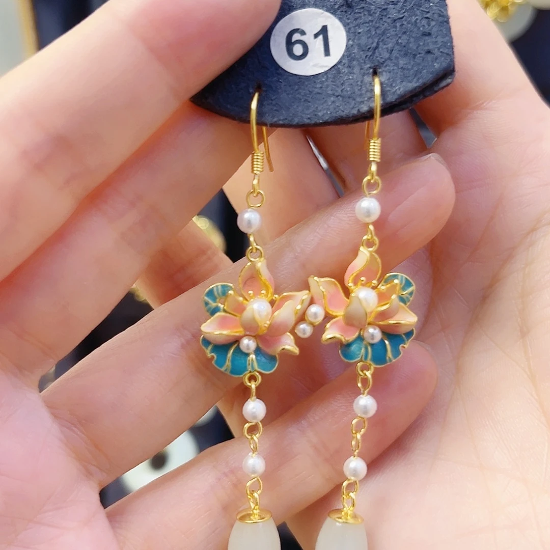 和田玉银S925镀金镶嵌耳饰