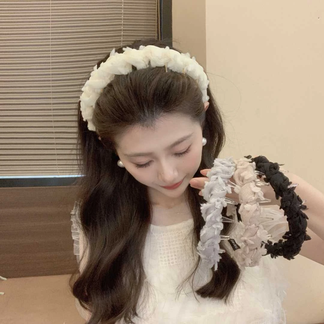 新款时尚漫花纱网编织发箍头饰女外出百搭超仙发卡发饰甜美头箍
