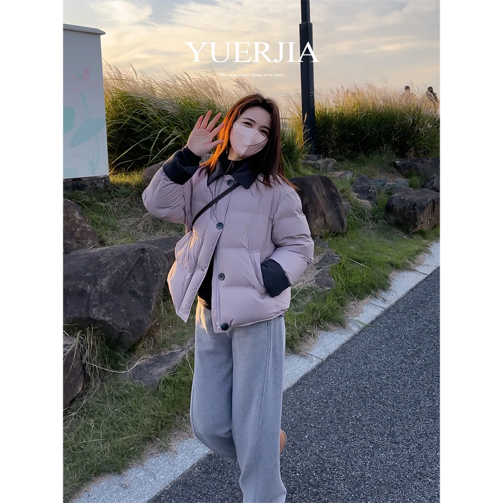 90白鸭绒新款拼接短款羽绒服女冬季休闲通勤保暖百搭外套