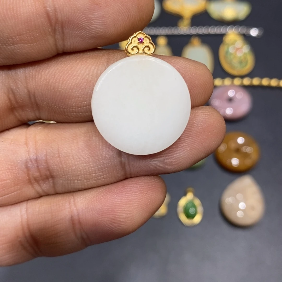 和田玉颈饰银S925镀金镶嵌