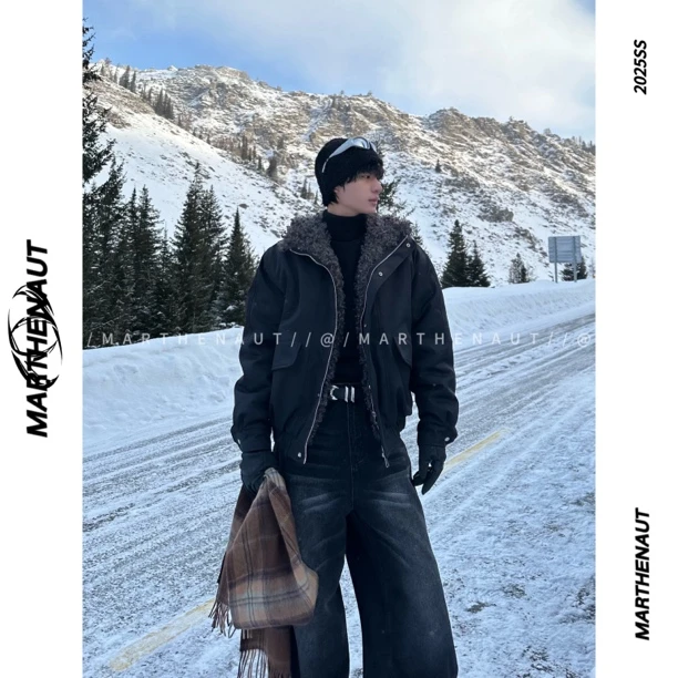 MARTHENAUT小众设计感立领羊毛卷加厚棉服25秋冬复古宽松保暖外套