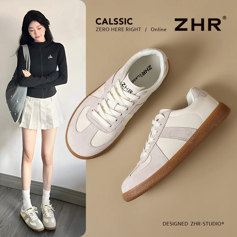 ZHR/则则真皮德训鞋女2025爆款柔软平底情侣阿甘鞋百搭运动休闲鞋