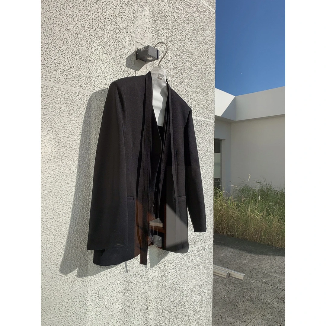 韩里韩气v领飘带宽松西装外套女高级感长袖休闲西服