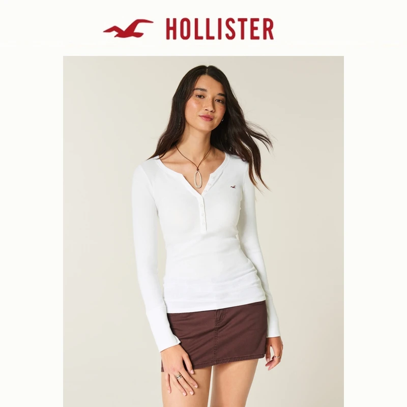 Hollister25秋冬新款撞色小海鸥修身亨利领长袖T恤女装KI339-5257