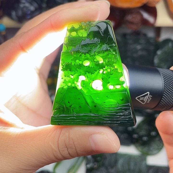 蛇纹石玉未镶嵌手串泰山玉山水牌