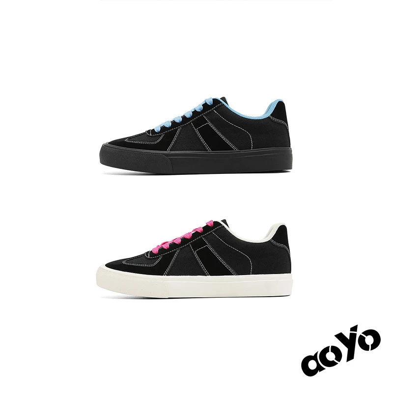 aoyo德训鞋男鞋2025新款厚底运动休闲鞋 复古百搭小黑鞋潮鞋子